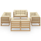 8 Piece Garden Lounge Set with Cushions Solid Pinewood - Front View