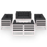 9 Piece Garden Lounge Set with Cushions Solid Pinewood - Front View