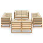 9 Piece Garden Lounge Set with Cushions Solid Wood Pine