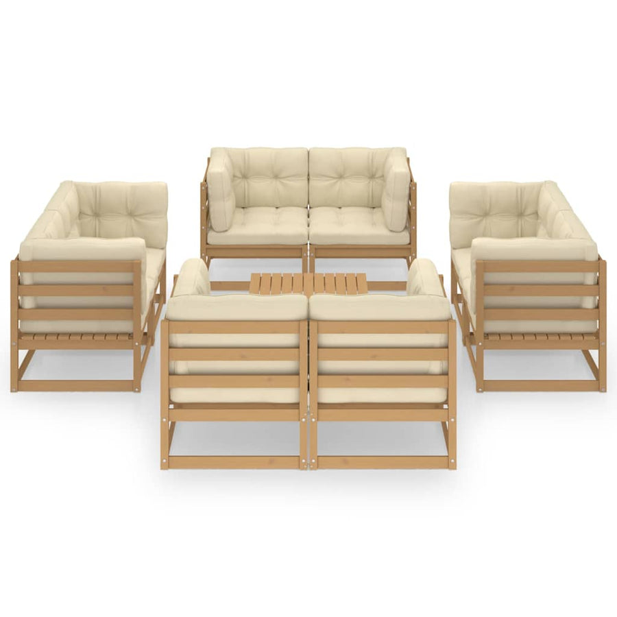 9 Piece Garden Lounge Set with Cushions Solid Wood Pine