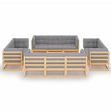 13 Piece Garden Lounge Set with Cushions Solid Pinewood - Front View
