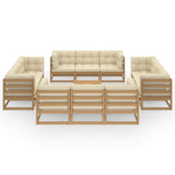 13 Piece Garden Lounge Set with Cushions Solid Pinewood - Front View