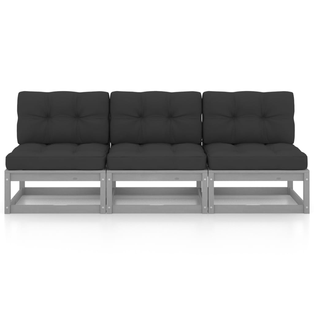 3-Seater Sofa with Cushions Solid Pinewood