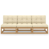 3-Seater Sofa with Cushions Solid Pinewood - Front View