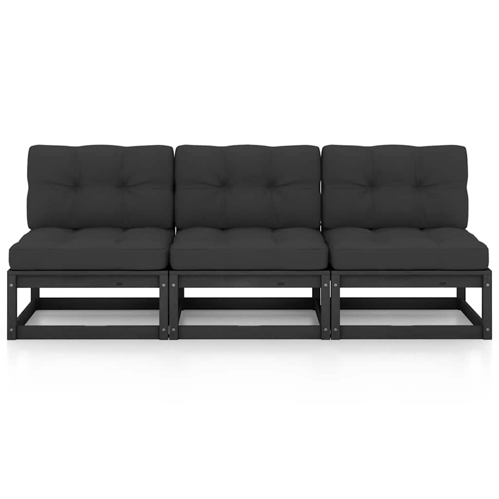 3-Seater Sofa with Cushions Solid Wood Pine