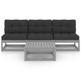 4 Piece Garden Lounge Set with Cushions Solid Pinewood - Front View