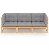 3-Seater Garden Sofa with Cushions Solid Pinewood - Front View