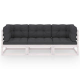 3-Seater Garden Sofa with Cushions Solid Pinewood - Front View