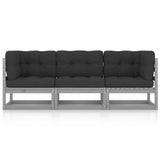 3-Seater Garden Sofa with Cushions Solid Pinewood - Front View
