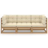 3-Seater Garden Sofa with Cushions Solid Pinewood - Front View