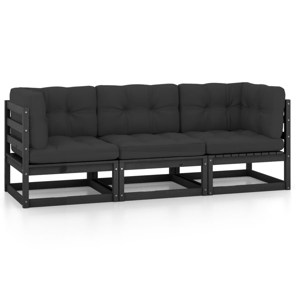 3-Seater Garden Sofa with Cushions Solid Pinewood