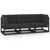 3-Seater Garden Sofa with Cushions Solid Pinewood