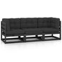 3-Seater Garden Sofa with Cushions Solid Wood Pine