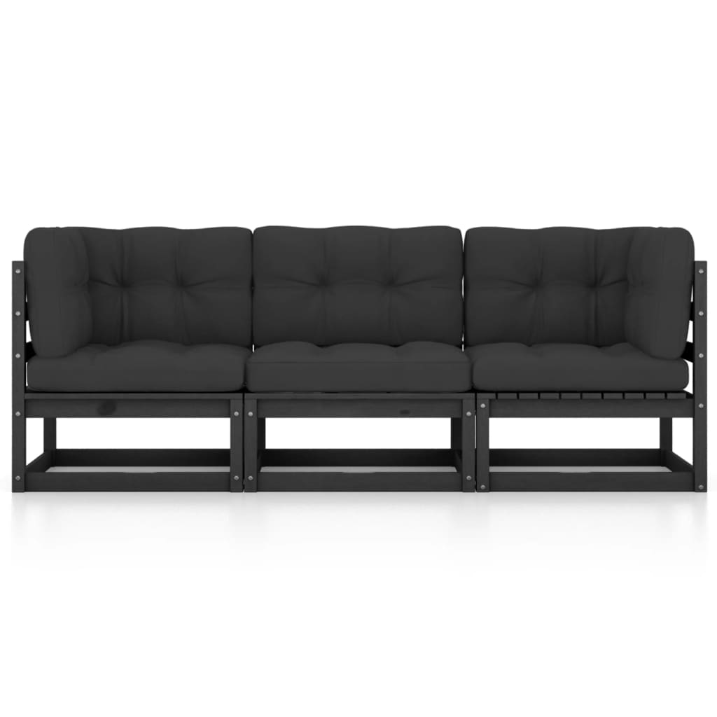 3-Seater Garden Sofa with Cushions Solid Pinewood