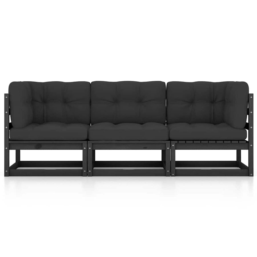 3-Seater Garden Sofa with Cushions Solid Wood Pine