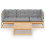 4 Piece Garden Lounge Set with Cushions Solid Pinewood - Front View