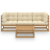 4 Piece Garden Lounge Set with Cushions Solid Pinewood - Front View