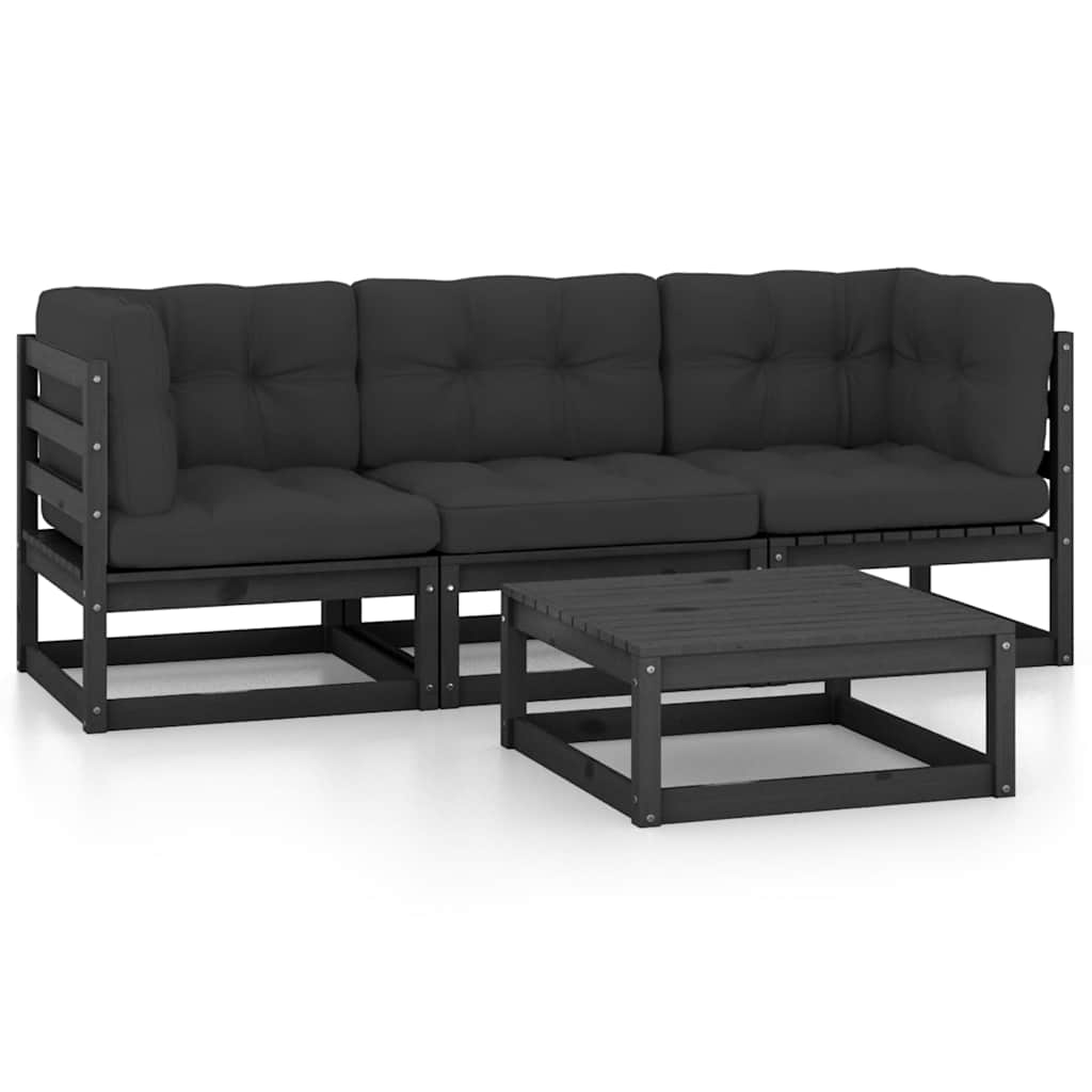 4 Piece Garden Lounge Set with Cushions Solid Wood Pine