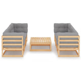 7 Piece Garden Lounge Set with Cushions Solid Pinewood - Front View