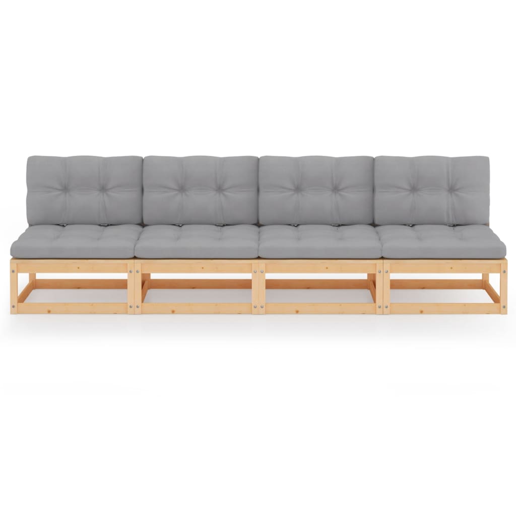 4-Seater Sofa with Cushions Solid Pinewood