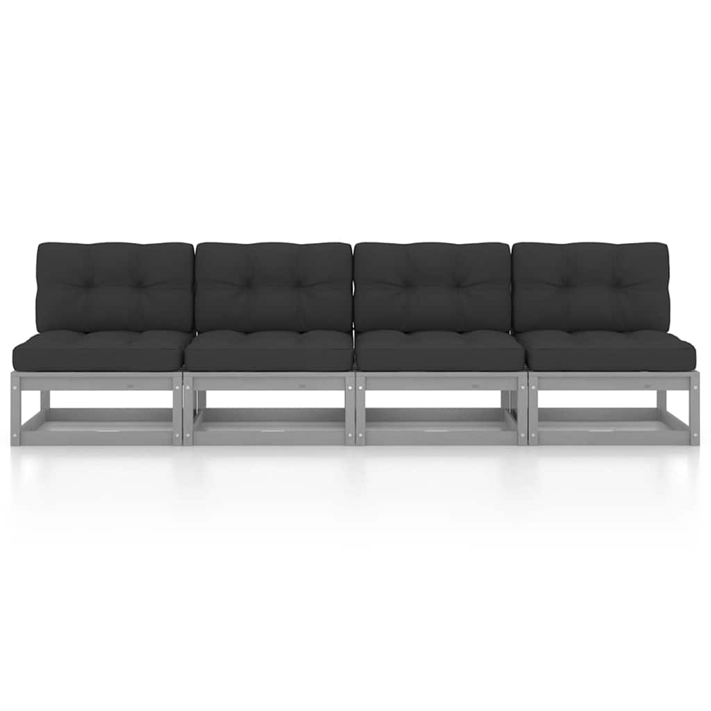4-Seater Garden Sofa with Cushions Solid Wood Pine