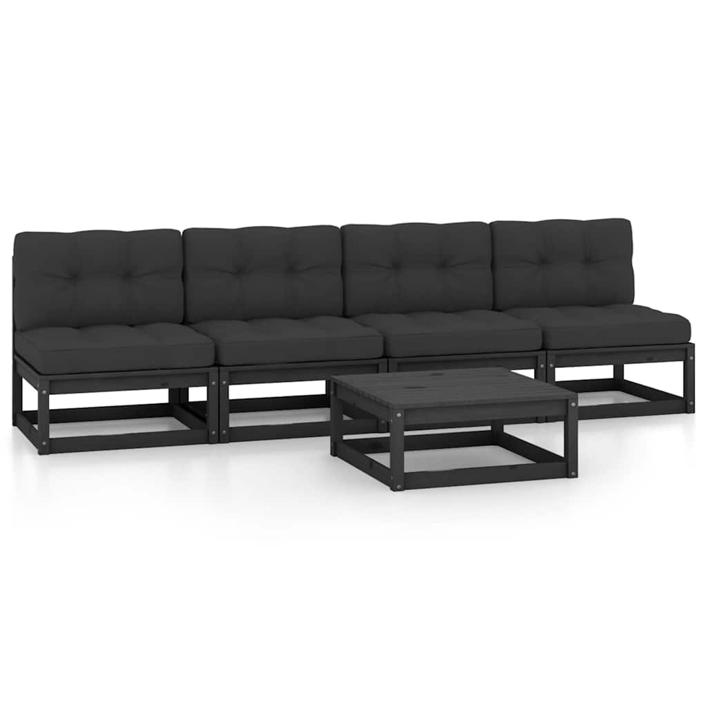 5 Piece Garden Lounge Set with Cushions Solid Wood Pine