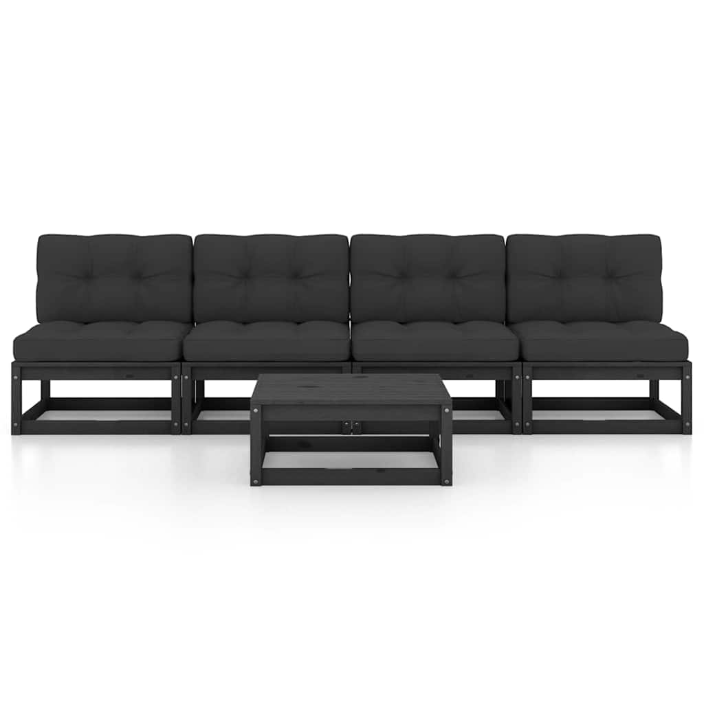 5 Piece Garden Lounge Set with Cushions Solid Wood Pine