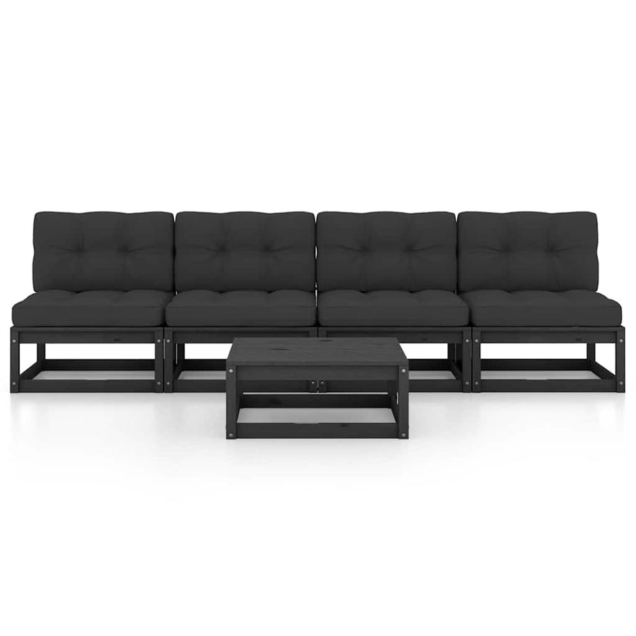5 Piece Garden Lounge Set with Cushions Solid Wood Pine