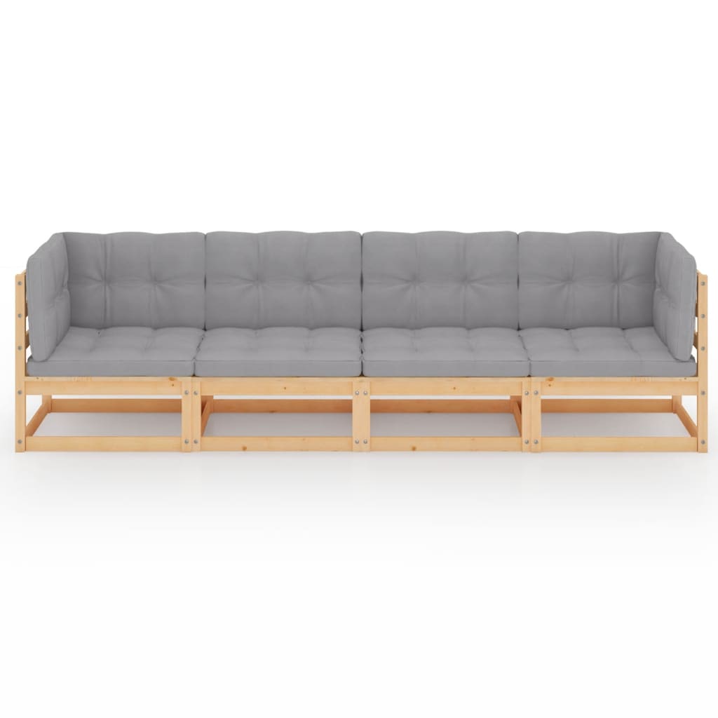 4-Seater Garden Sofa with Cushions Solid Pinewood