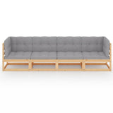 4-Seater Garden Sofa with Cushions Solid Pinewood - Front View
