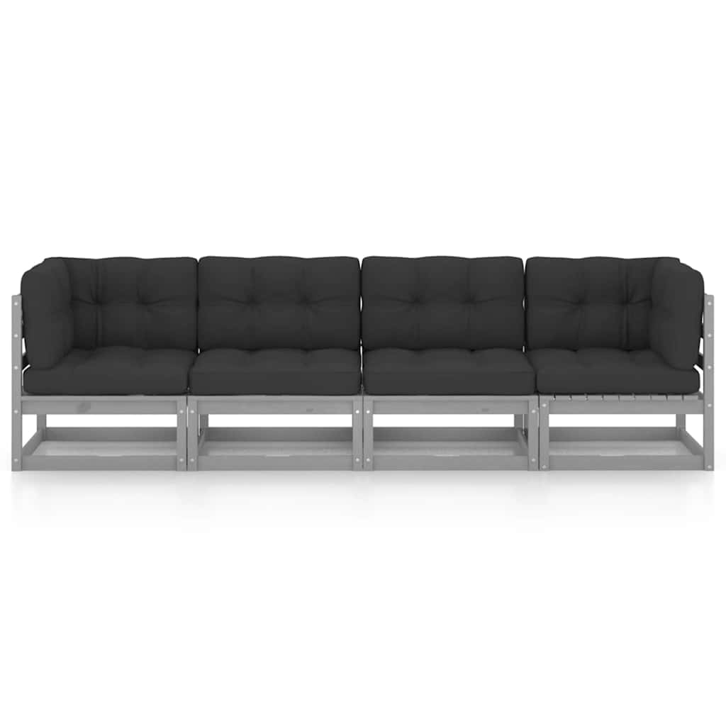 4-Seater Garden Sofa with Cushions Solid Wood Pine