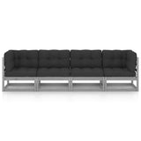 4-Seater Garden Sofa with Cushions Solid Wood Pine