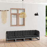 4-Seater Garden Sofa with Cushions Solid Wood Pine