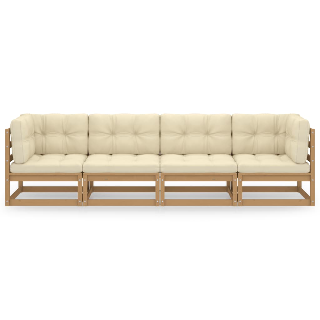 4-Seater Garden Sofa with Cushions Solid Pinewood