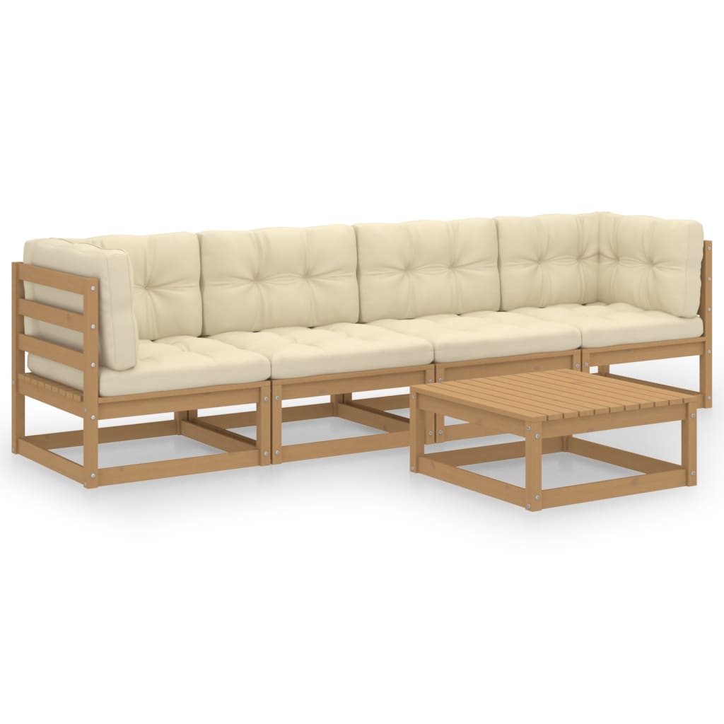 5 Piece Garden Lounge Set with Cushions Solid Pinewood