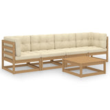 5 Piece Garden Lounge Set with Cushions Solid Pinewood - Front View