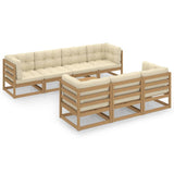 8 Piece Garden Lounge Set with Cushions Solid Pinewood - Front View