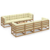 9 Piece Garden Lounge Set with Cushions Solid Pinewood - Front View