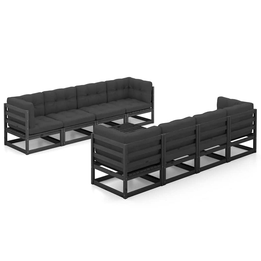 9 Piece Garden Lounge Set with Cushions Solid Wood Pine