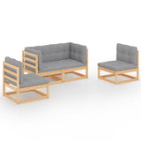 4 Piece Garden Lounge Set with Cushions Solid Pinewood - Front View