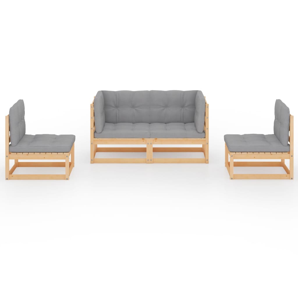 4 Piece Garden Lounge Set with Cushions Solid Pinewood