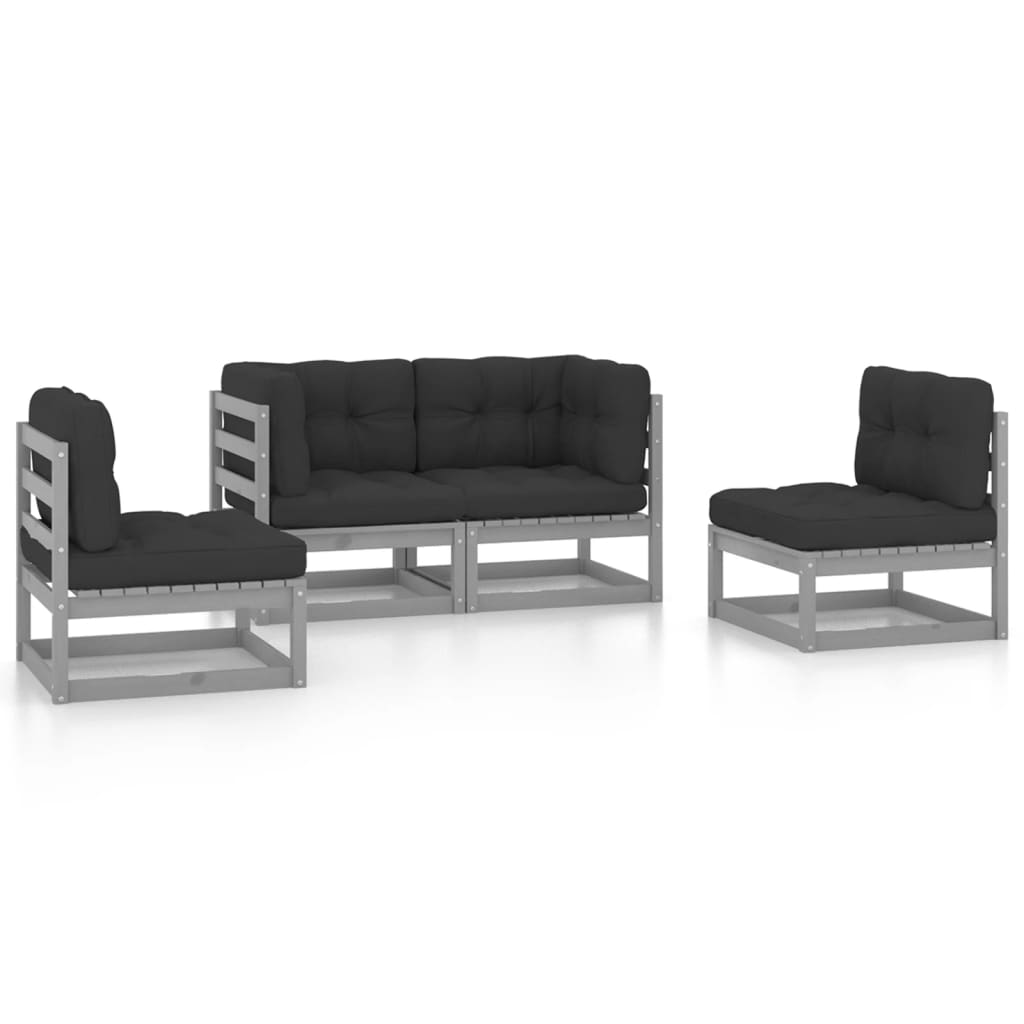 4 Piece Garden Lounge Set with Cushions Solid Pinewood