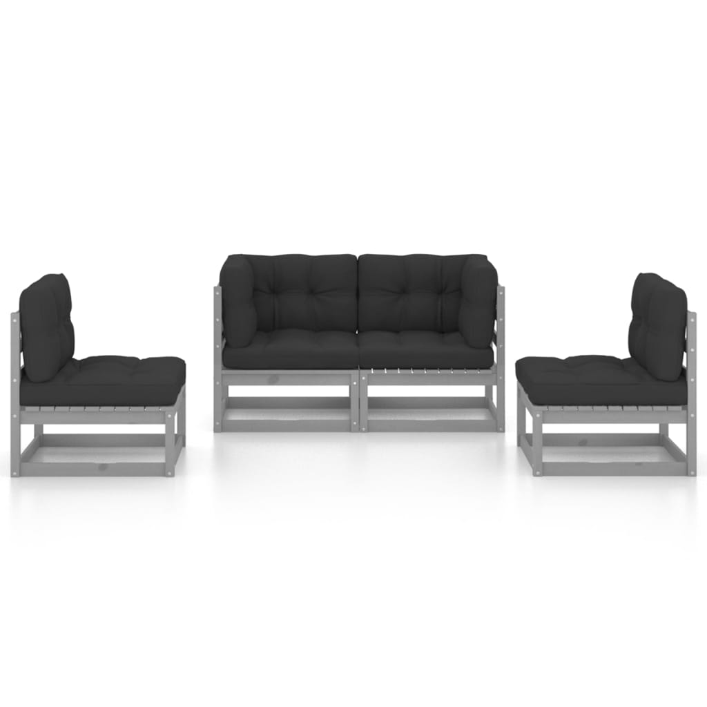 4 Piece Garden Lounge Set with Cushions Solid Pinewood