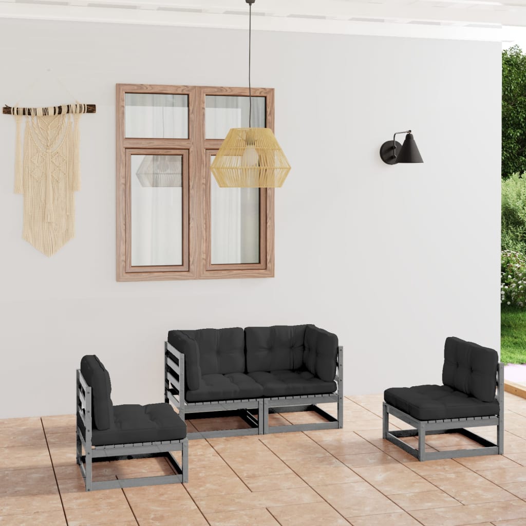 4 Piece Garden Lounge Set with Cushions Solid Pinewood