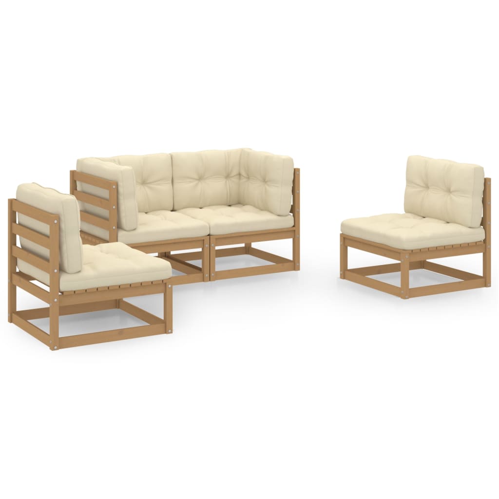 4 Piece Garden Lounge Set with Cushions Solid Pinewood