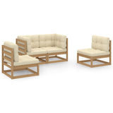 4 Piece Garden Lounge Set with Cushions Solid Pinewood - Front View