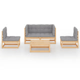 5 Piece Garden Lounge Set with Cushions Solid Pinewood - Side View