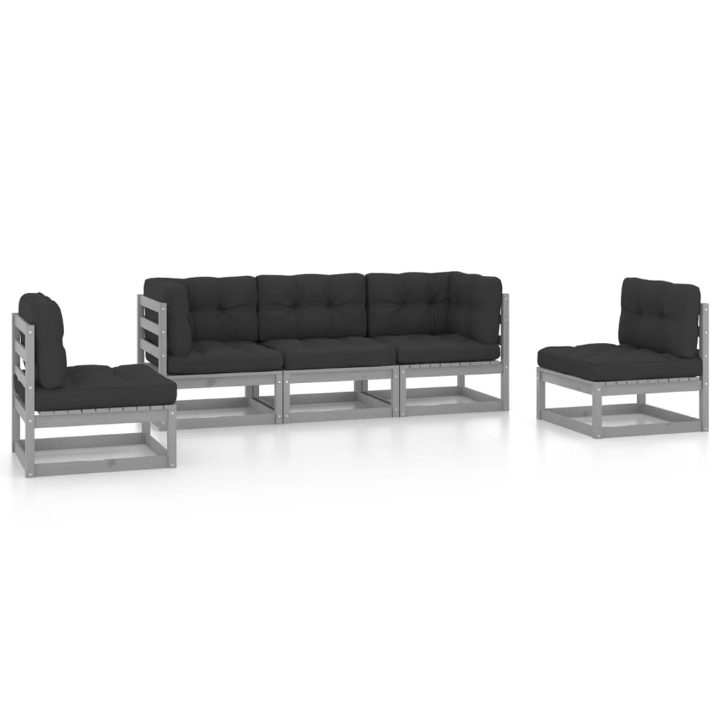 5 Piece Garden Lounge Set with Cushions Solid Pinewood