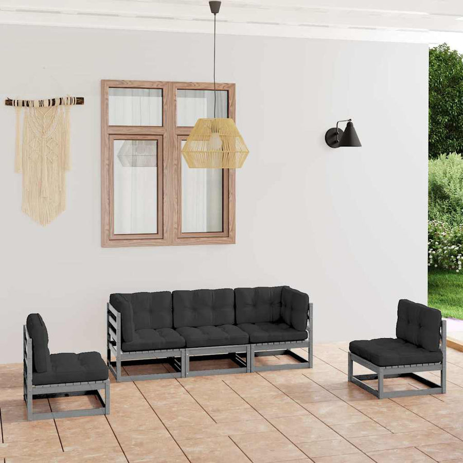 5 Piece Garden Lounge Set with Cushions Solid Wood Pine