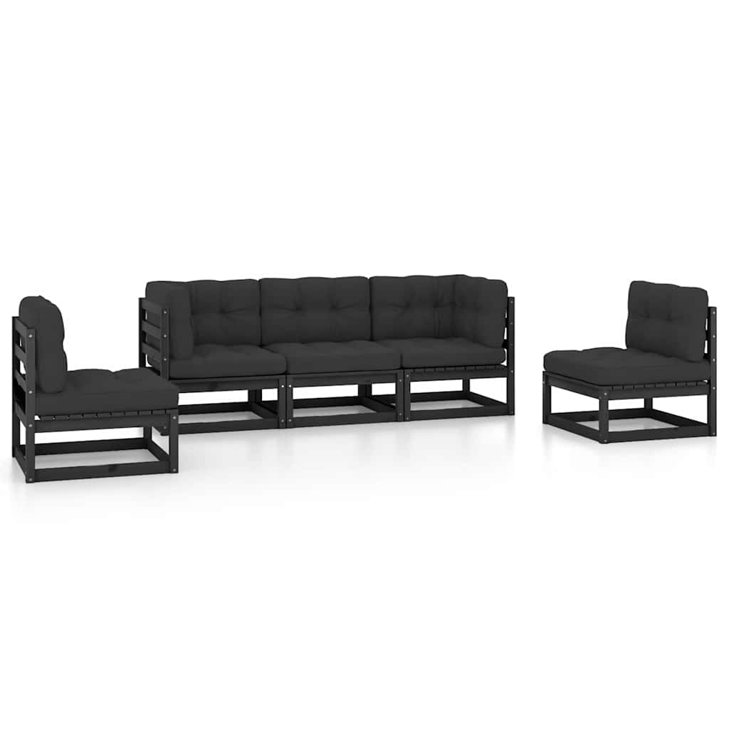 5 Piece Garden Lounge Set with Cushions Solid Wood Pine